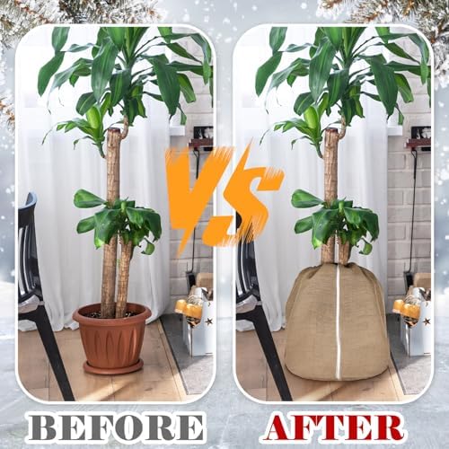 2 Pcs 27.6"x25.6" Burlap Plant Pot Covers Frost Protection