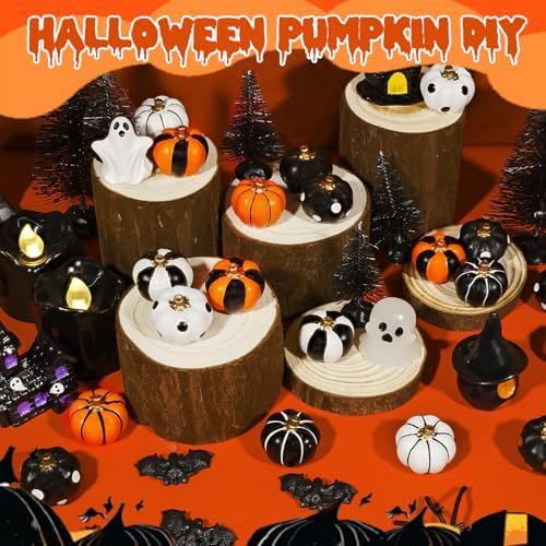 Rileryan 20 PCS Mini Pumpkin Figurines Halloween Miniatures Resin Figurines