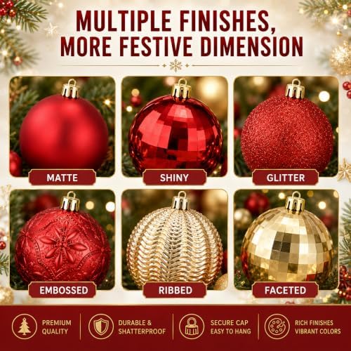 36 Pcs Christmas Balls Ornaments for Ceiling, Red, Gold