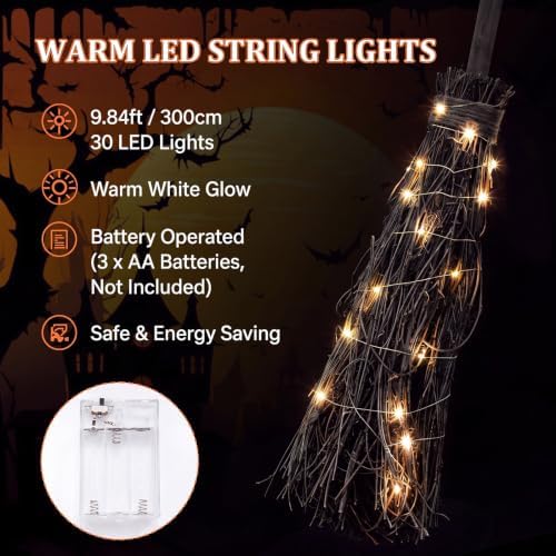 Seenelling 40 Inch Halloween Witch Broom with LED Light, Black