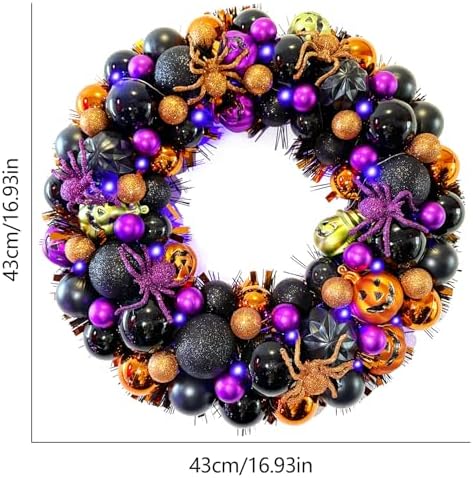 HipTree 17 Inch Halloween Ball Wreath for Front Door with Lights
