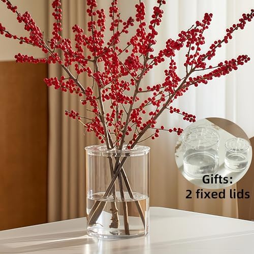 Tall Modern Clear Acrylic Cylinder Flower Vase 4x12 Inch Set of 2