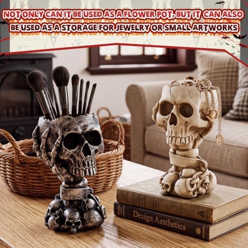 2 Pack Halloween Skull Planter, White, Goth