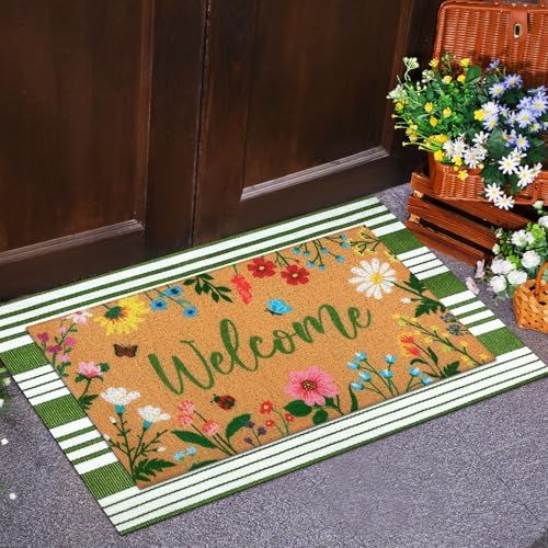 Tinideya 2 Pcs Summer Floral Doormat Outdoor Layered Wildflower Welcome Mat