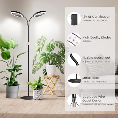 Garpsen Halo Grow Lights, Dual-Head 6000K LED Floor Plant Light with Base