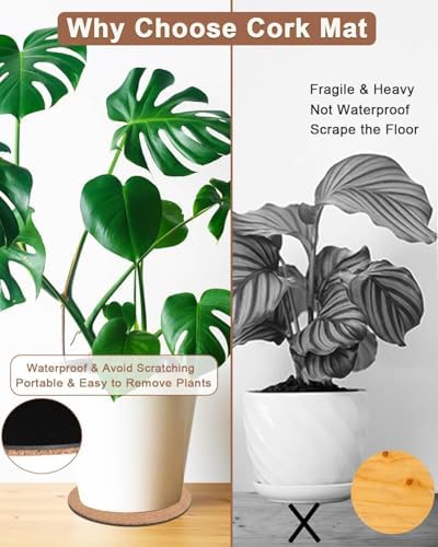 12 Inch Cork Plant Coasters, 2 Pack Large Round Plant Mats for Planters