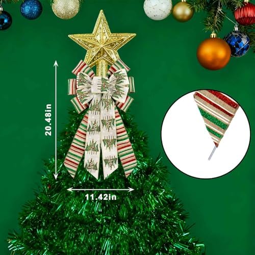 Estivaux Large Christmas Bows for Wreath, Christmas Wreath Bow Red Green Stripes Xmas Tree Topper Bows for Front Door Party Decorations