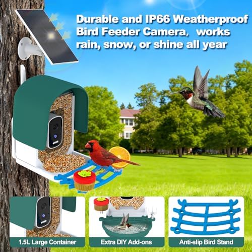4k Smart Bird Feeder with Camera, Build-in 32GB SD Card & Solar Powered