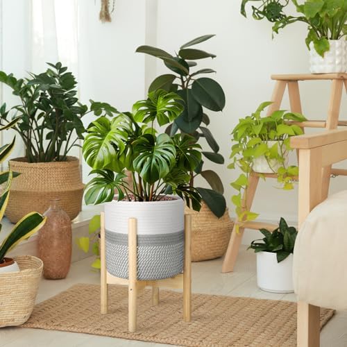 Plant Basket with Stand,10 Inch,White and Gray