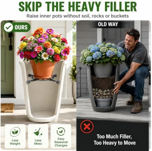 Plant Riser for Tall Planters, 10-14” Adjustable 4-Point Support, 2 Pack