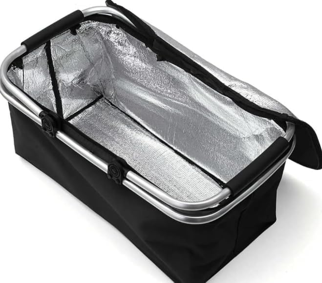 Foldable Insulated Picnic Basket 30L 31.7 QT Large Capacity Cooler Tote with Double Handles Thermal Shopping Basket for