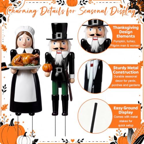 Geelin 2 Pack Fall Thanksgiving Metal Garden Stakes,Pilgrim Couple
