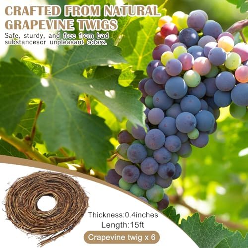 Janinka 6 Pcs 15 Feet Grapevine Garland Natural Twig Vine Wreath for Craft