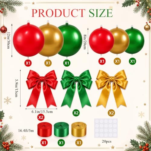 Jetec 16 Pcs Large Christmas Outdoor Ornaments Inflatable Christmas Balls
