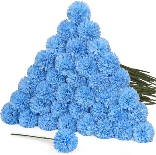 36 Pcs Artificial Chrysanthemums Flowers Sky Blue Fake Silk Flowers Bouquet