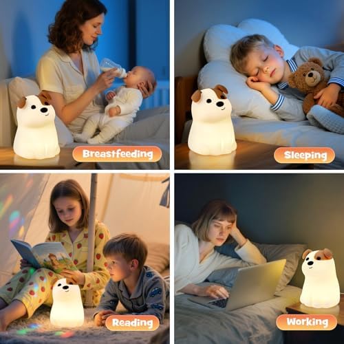 Cute Smile Puppy Night Light RGB Rechargeable for Nursery Bedroom