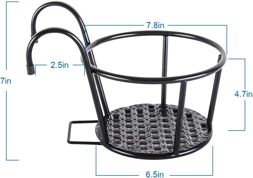 HowRU Iron Art Hanging Baskets Flower Pot Holder - Over the Rail Metal Fence Planters - Pack of 3 - Black
