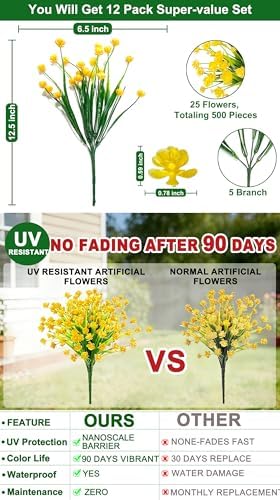 TURNMEON 12 Bundles Artificial Flowers for Outdoors Summer Decor