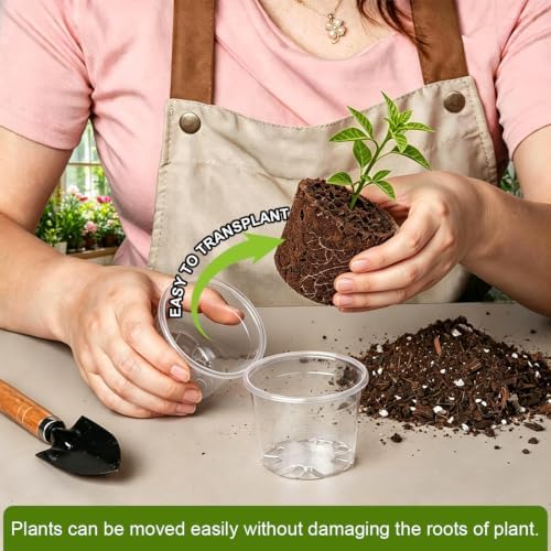 RooTrimmer 100 Pack 2.8 Inches Clear Plant Pots with Drainage Holes, Transparent Seeding Nursey pots, Round Plastic pots for Seeds Starter, Seeds Germination