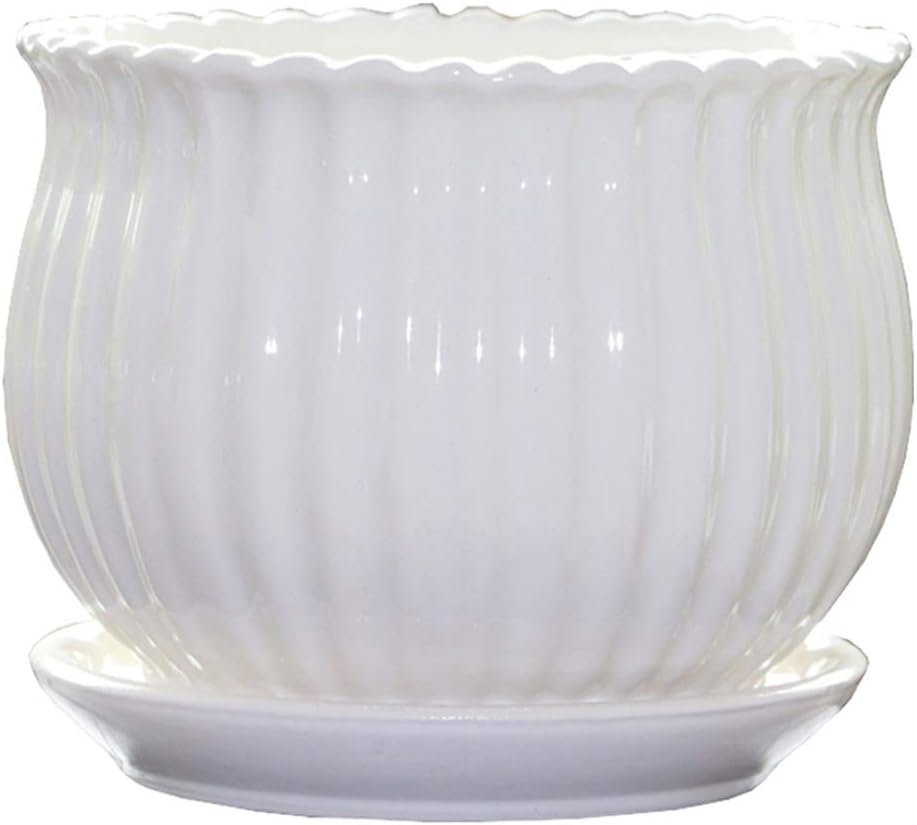 Yesland 3 Pack Ceramic Planter Pots, 3.9"/5.3"/6.7" Modern Round Flower Pots with Drainage Holes & Saucers, Small