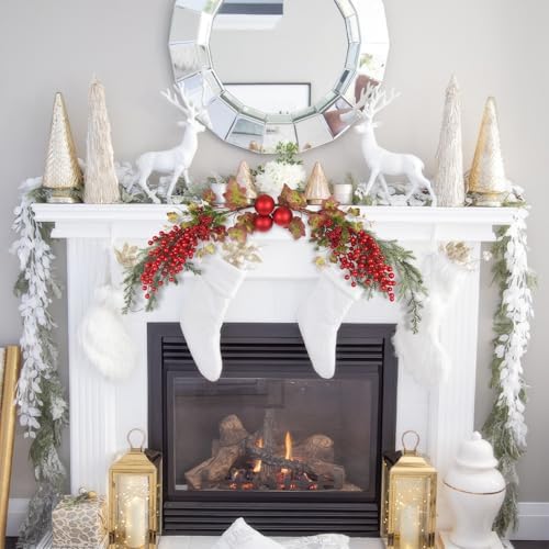 Christmas Swag for Front Door 49" Artificial Door Swag Xmas Decorative with Red Berries Xmas Balls Christmas Swags for Stair Fireplace Mantle Mailbox Window Holiday Decor