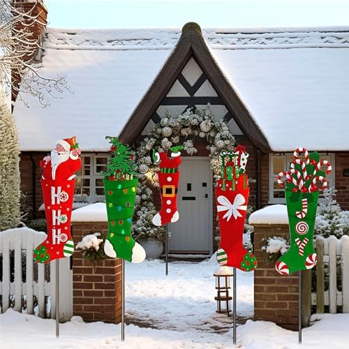Roowest 5 Pack 12'' H Metal Christmas Yard Stakes Outdoor Decorations