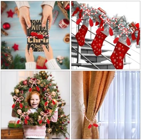 DIYASY Garland Ties for Staircase, 12 Pcs Red and White Decorative Banister Ties for Stairs Twist Ties Railing Wraps Reusable & Flexible Christmas Home Decorations