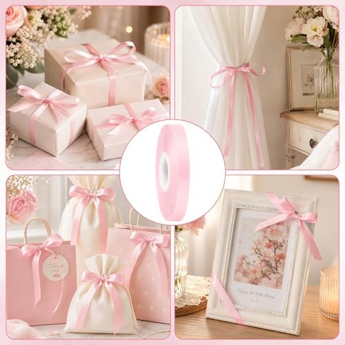 3/8 in 30 Yards Thin Pink Ribbon for Gift Wrapping Baby Shower Valentine's