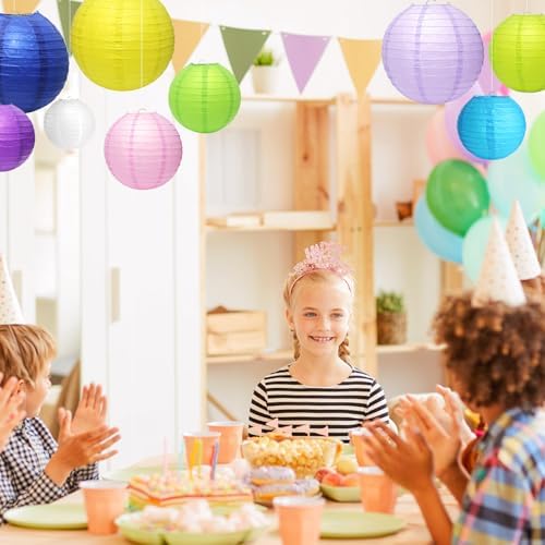 21Pcs Multicolor Paper Lanterns, 4-10in Hanging Decor, Wedding Birthday