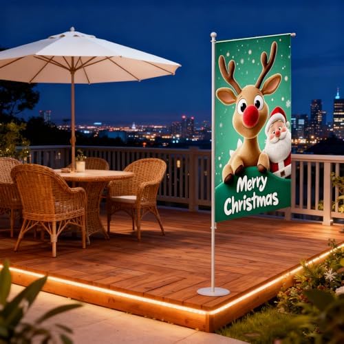 Merry Christmas Garden Flag 12x18 Inch Double Sided Outside,Santa Deer Xmas Happy Holiday Season Yard Flags,Burlap Welcome Small Garden Flags Vertical Banner for Outdoor Decoration