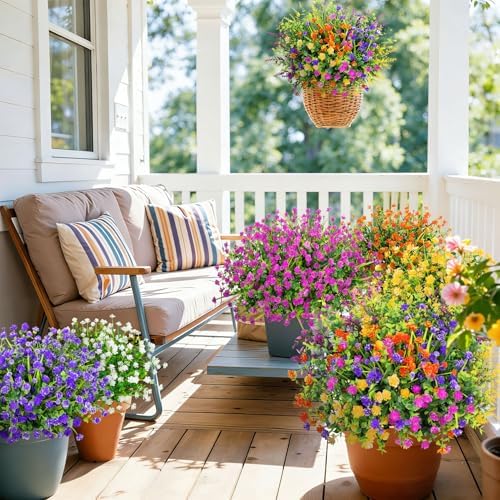 20 Bundles Artificial Plastic Flowers for Outdoors, Mixed Color