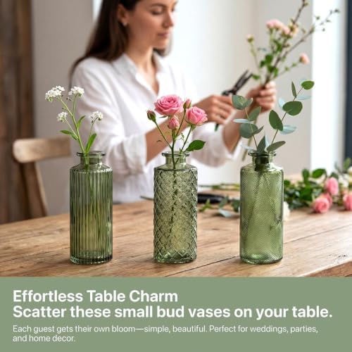 Glass Bud Vases 30 Pack, Small Green Flower Vases for Centerpieces in Bulk