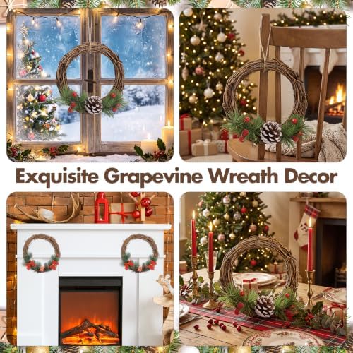 Ruisita 6 Pieces 8 Inch Grapevine Wreaths Vine Branch Wreath Natural Christmas Rattan Wreath Garland Decoration for Christmas Holiday Craft or Wedding Supplies