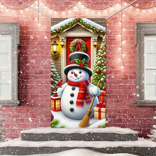 BlissYard Christmas Door Cover Snowman Lantern 35x71 Inch Polyester
