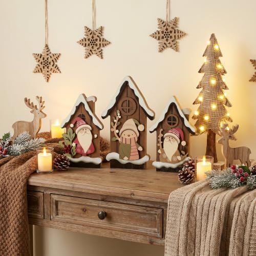 Redbaker 3 Pcs Christmas Decorations Indoor Wooden Gnome Table Decor
