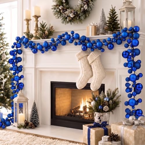 2 Pcs 6 ft Christmas Ball Ornament Garland, Mixed Navy Blue