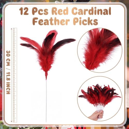 12 Pcs Red Cardinal Feather Pick Christmas Tree, Cardinal Craft
