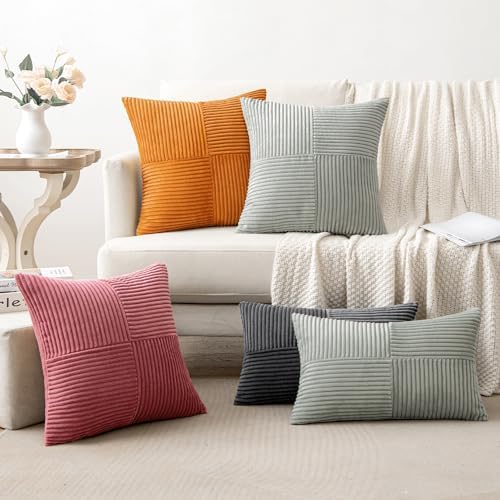 MIULEE Silver Grey Decorative Throw Pillow Covers 16x16 Inch for Couch Bed Sofa Pack of 2 Boho Farmhouse Throw Pillows Soft Cross Corduroy Patchwork Textured Cushion Cases
