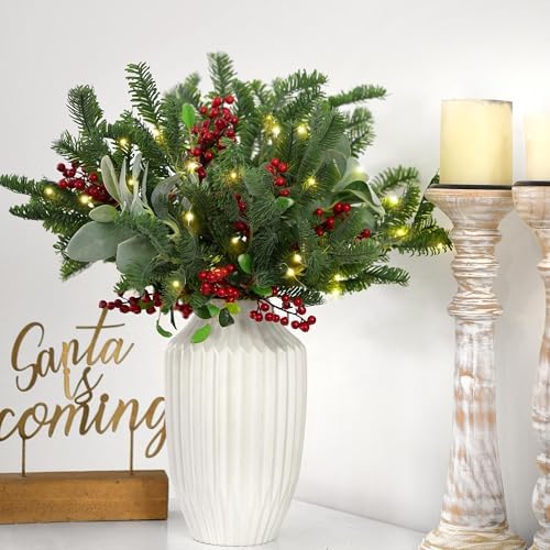 FiveSeasonStuff Green Soft-Touch Artificial Pine Stems, 6 Pack, 17.7 Inch