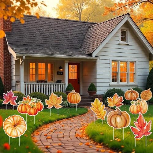 Bencailor 12 Pcs Fall Yard Sign with Stakes Autumn Outdoor Decorations