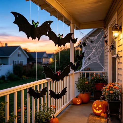 Large Hanging Bats Halloween 3D Yard Outdoor Decoration Outside (12, black)