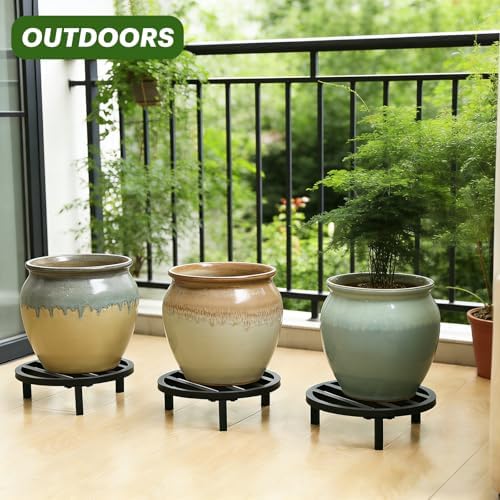 3 Pack 12 Inch Metal Plant Stands Outdoor Indoor Pot Riser,Black