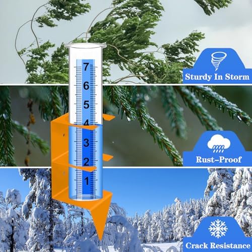 Rain Gauge Outdoor, 7" Capacity Large Rain Gauge Outdoors (Orange)