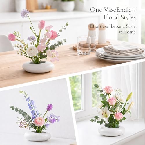 Japanese Flower Frog Vase Set, White Ceramic