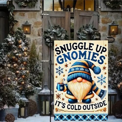 BlissYard Winter Garden Flag Cozy Gnome Quote 12 x 18 Inch