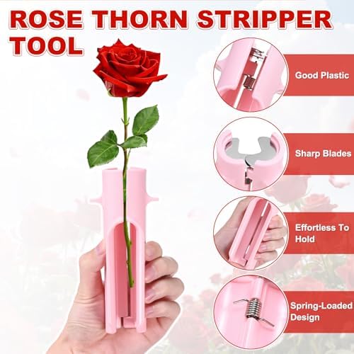 M METERXITY 4-Pack Rose Thorn Stripper Tool, Plastic Metal Rose Stem Leaf Thorn Stripper for Bouquets Pruning Branches/Floral Arrangement, Flower Stripping Tool Remove [Green, Pink]