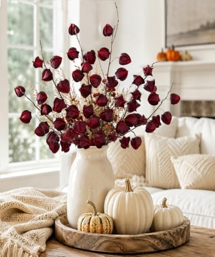 29.5" Fall Physalis Branches Faux Red Berry Stem Artificial Flower for Vase