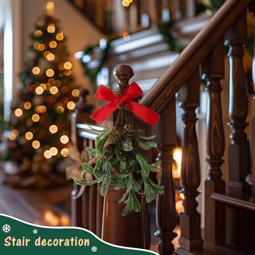 2PCS Christmas Mistletoe Decor, 9 Inches Artificial Hanging Ornament