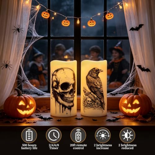 Amagic 3"x6" Halloween Flameless Candles, Waterproof LED Pillar Candles