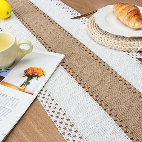 FEXIA Boho Table Runner for Fall Home Decor 12x90 Farmhouse Woven Runner